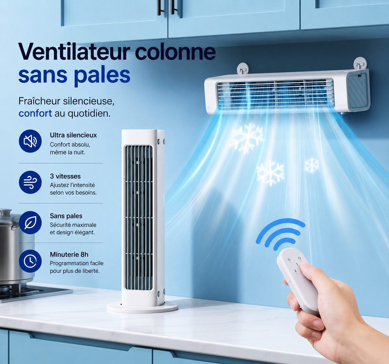 Ventilateur Sans Pales Rechargeable Silencieux avec Oscillation Automatique