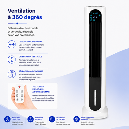 Rafraîchisseur d’Air Colonne 4-en-1 Silencieux avec Télécommande et Réservoir 7L