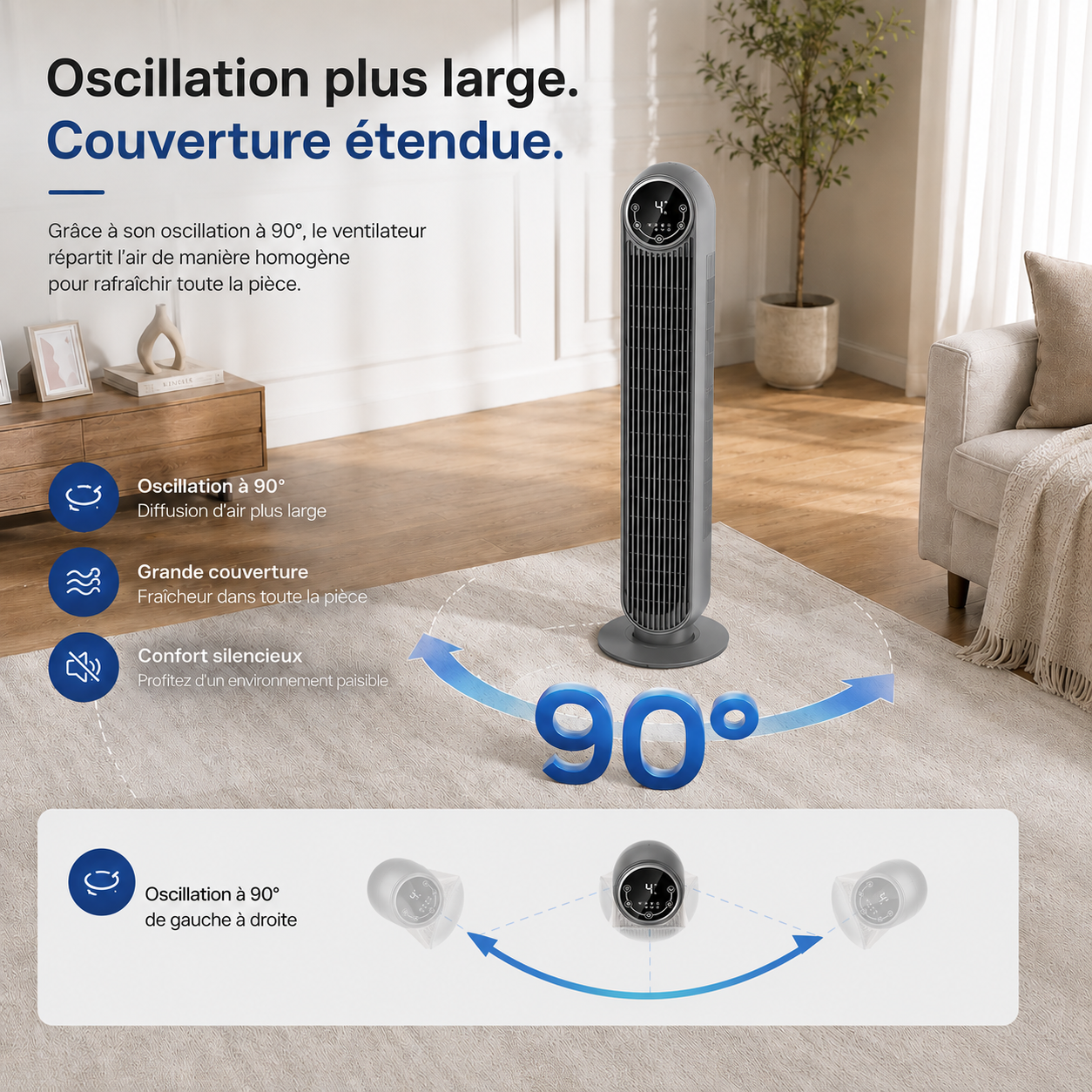 Ventilateur Colonne Sans Pales Portable Silencieux