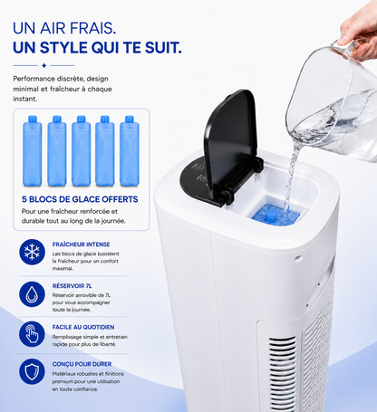 Rafraîchisseur d’Air Colonne 4-en-1 Silencieux avec Télécommande et Réservoir 7L